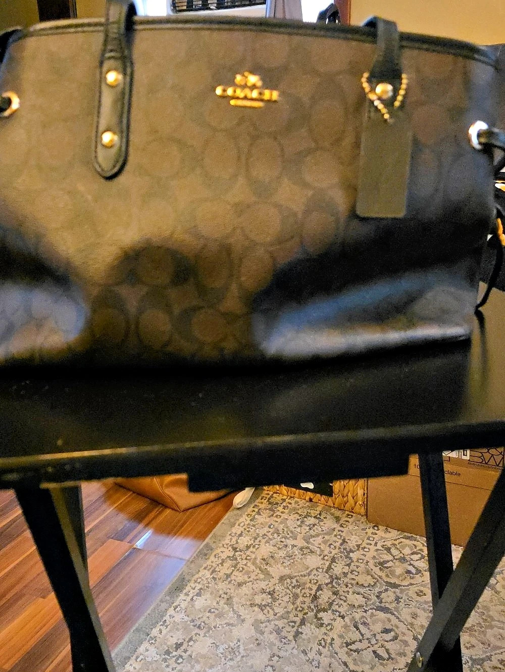 Coach City Zip Tote in Signature Canvas Brown & Black